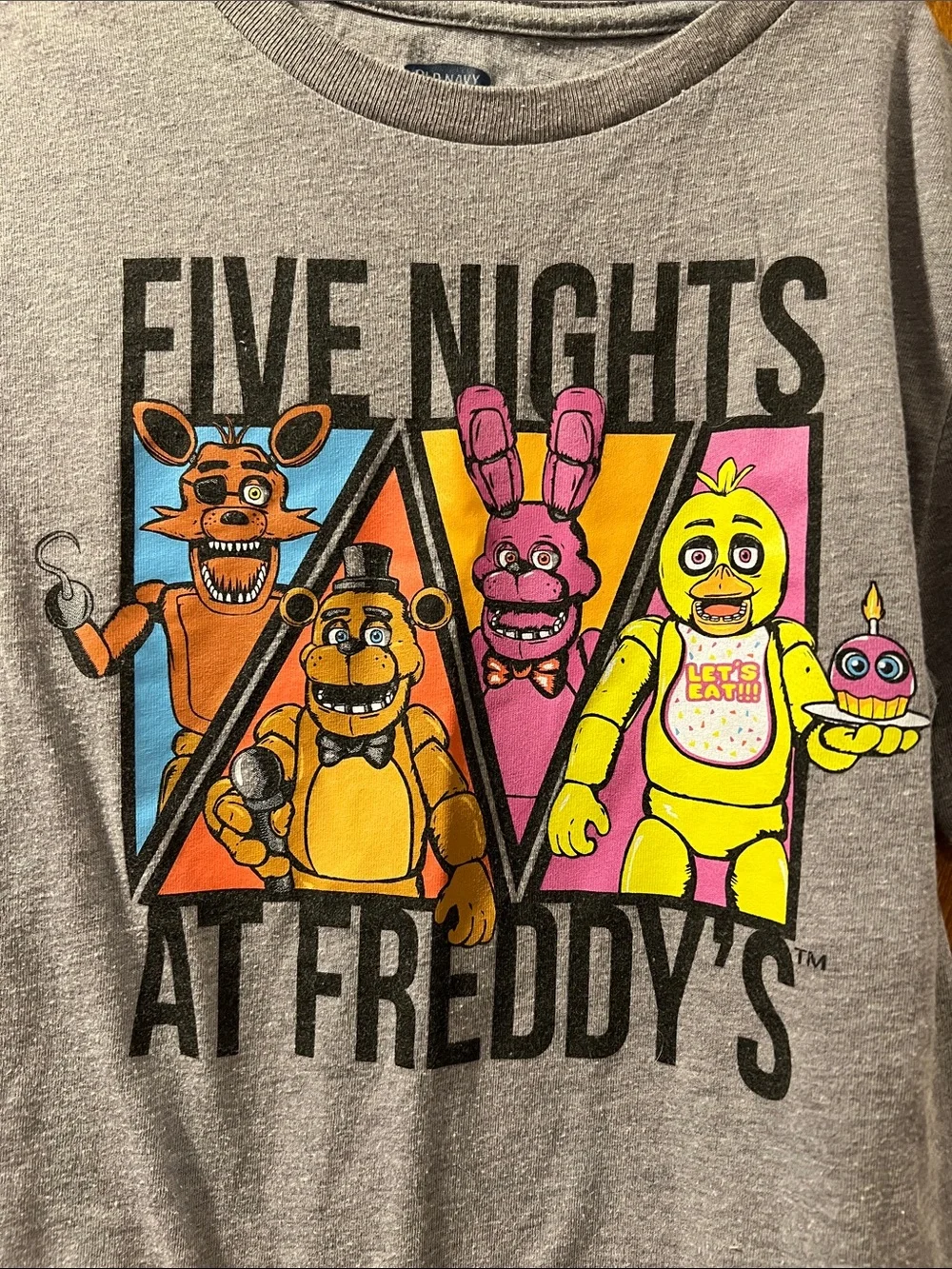 Old Navy Gray Five Nights at Freddy's Graphic Tee with Multicolor Characters